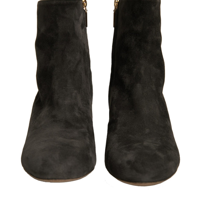 Dolce & Gabbana Black Embellished Heel Ankle Boots Shoes