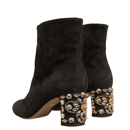 Dolce & Gabbana Black Embellished Heel Ankle Boots Shoes