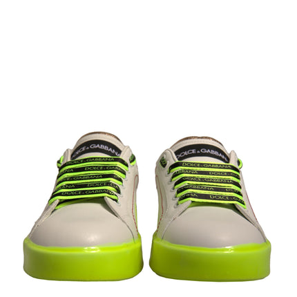 Dolce & Gabbana White Yellow Portofino Leather Sneakers Shoes