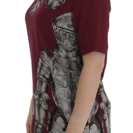 Dolce & Gabbana Red Knight Print Silk Blouse T-shirt