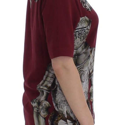 Dolce & Gabbana Red Knight Print Silk Blouse T-shirt