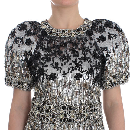 Dolce & Gabbana Crystal Silver Runway Handmade Dress