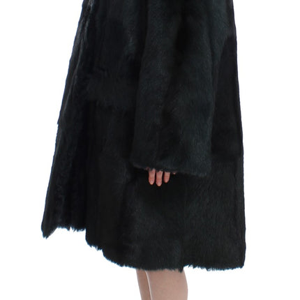 Dolce & Gabbana Black Goat Fur Shearling Long Jacket Coat