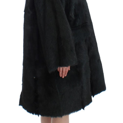 Dolce & Gabbana Black Goat Fur Shearling Long Jacket Coat