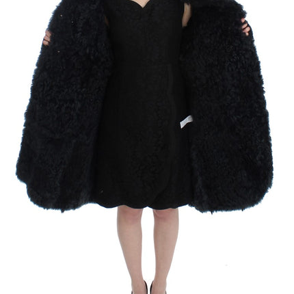 Dolce & Gabbana Black Goat Fur Shearling Long Jacket Coat