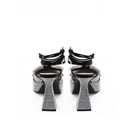 MACH & MACH Black Leather Stiletto Heel Sandals