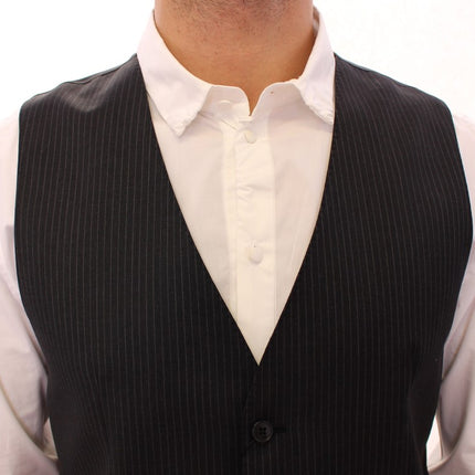 Dolce & Gabbana Gray Striped Wool Single Breasted Vest