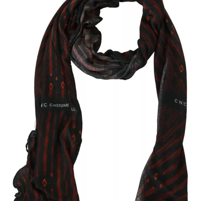 Dolce & Gabbana Black Red Viscose Foulard Branded Scarf