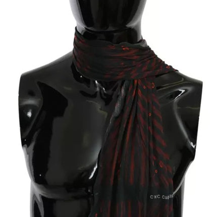 Dolce & Gabbana Black Red Viscose Foulard Branded Scarf