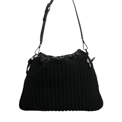 Dolce & Gabbana Black Cashmere Knitted Leather Shoulder Bag