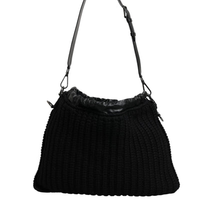Dolce & Gabbana Black Cashmere Knitted Leather Shoulder Bag