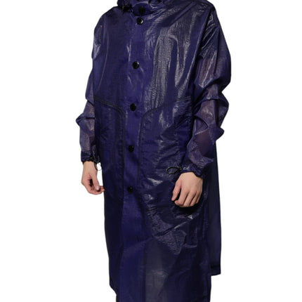 Dolce & Gabbana Dark Blue Cotton Hooded Men Raincoat Jacket