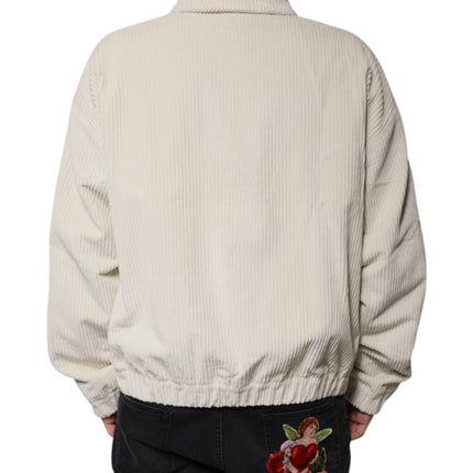 Dolce & Gabbana Beige Logo Applique Cotton Corduroy Full Zip Jacket