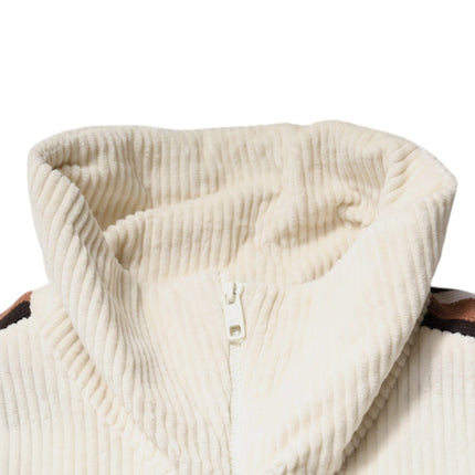 Dolce & Gabbana Beige Logo Applique Cotton Corduroy Full Zip Jacket