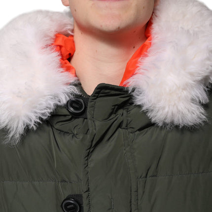 Dsquared² Green Hooded Long Sleeves Fur Shearling Jacket