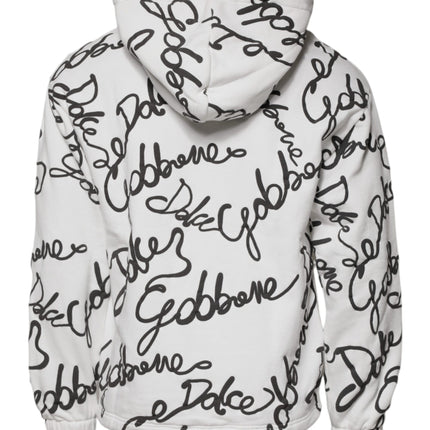 Dolce & Gabbana White Logo Cotton Hooded Sweatshirt Sweater