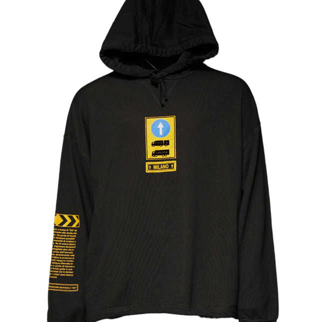 Dolce & Gabbana Black Cotton Hooded DG Shield Pullover Sweater