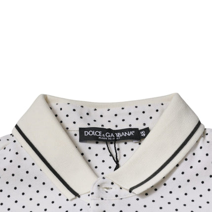 Dolce & Gabbana White Polka Dot Cotton Collared Polo T-shirt