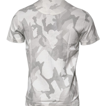 Dolce & Gabbana White Gray Camouflage Cotton Crew Neck T-shirt