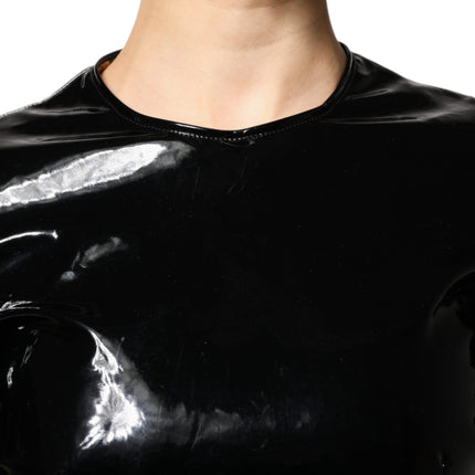 Dolce & Gabbana Black Patent Leather Puff Sleeves Mini Dress