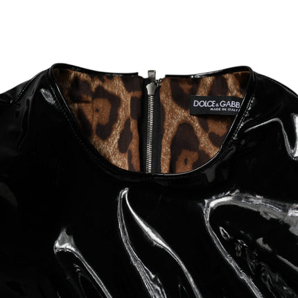 Dolce & Gabbana Black Patent Leather Puff Sleeves Mini Dress