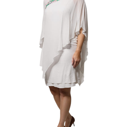 Blumarine White Floral Embroidery Viscose Chiffon Shift Dress