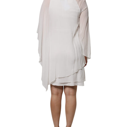 Blumarine White Floral Embroidery Viscose Chiffon Shift Dress