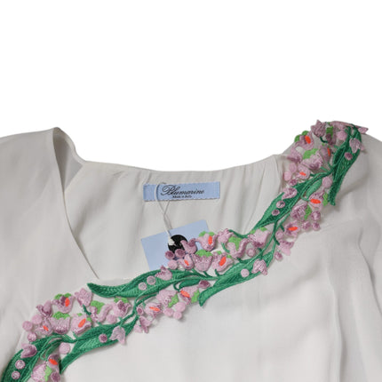 Blumarine White Floral Embroidery Viscose Chiffon Shift Dress