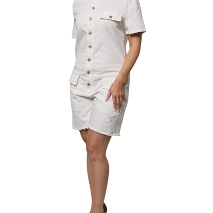 Please White Cotton Short Sleeves Button Down Romper Dress