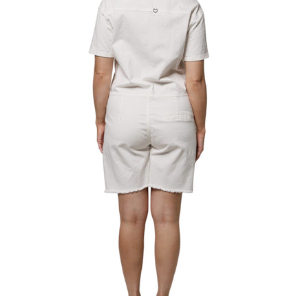 Please White Cotton Short Sleeves Button Down Romper Dress
