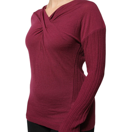 Roberto Cavalli Maroon Jumper Keyhole Knit Pullover Sweater