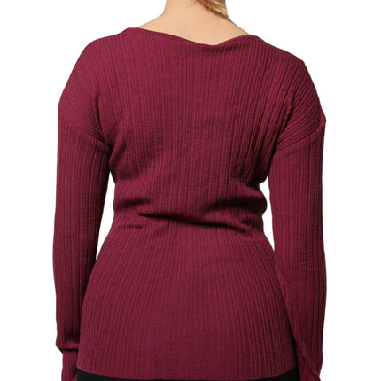 Roberto Cavalli Maroon Jumper Keyhole Knit Pullover Sweater