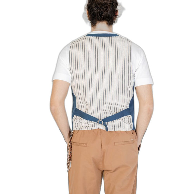 Gianni Lupo Blue Cotton Waistcoat