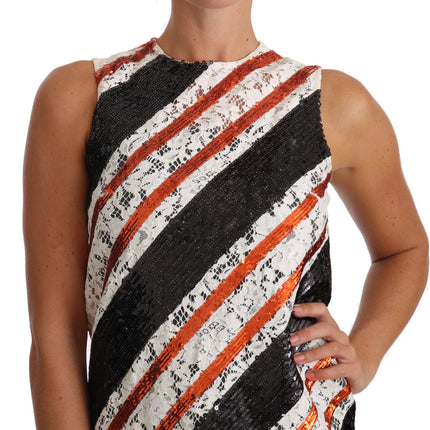 Dolce & Gabbana White and orangeSequin Floral Lace Embellished Shift dress