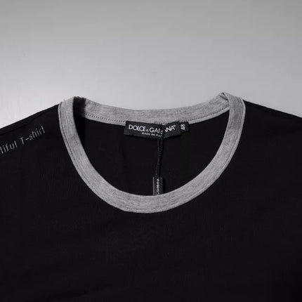 Dolce & Gabbana Black Logo Cotton Crew Neck Men Tee T-shirt