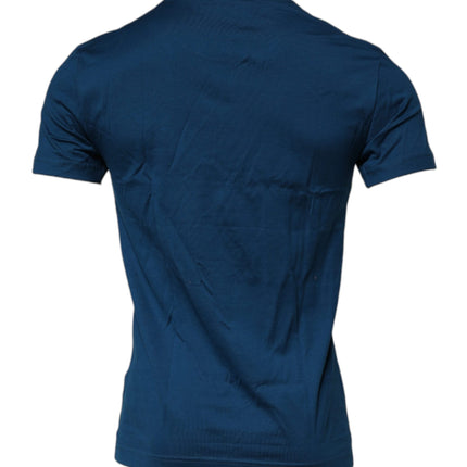 Dolce & Gabbana Blue Crown Bee Cotton Men Crew Neck T-shirt