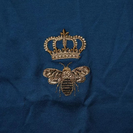 Dolce & Gabbana Blue Crown Bee Cotton Men Crew Neck T-shirt