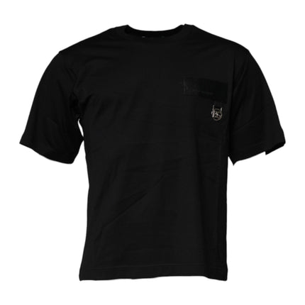 Dolce & Gabbana Black Logo Patch Cotton Crew Neck T-shirt