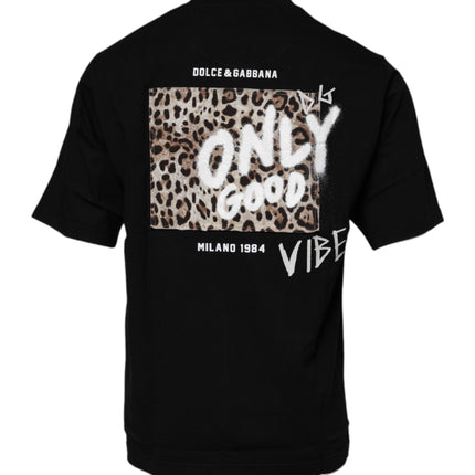 Dolce & Gabbana Black Amore Leopard Cotton Crew Neck T-shirt