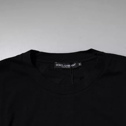Dolce & Gabbana Black Amore Leopard Cotton Crew Neck T-shirt