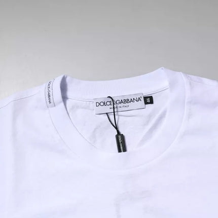 Dolce & Gabbana White Logo Plaque Cotton Crew Neck T-shirt