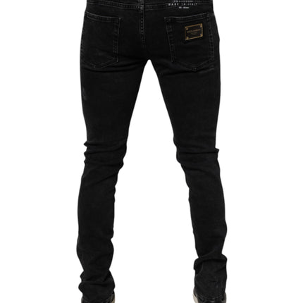 Dolce & Gabbana Black Tattered Cotton Skinny Men Denim Jeans