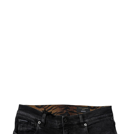 Dolce & Gabbana Black Tattered Cotton Skinny Men Denim Jeans