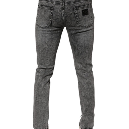 Dolce & Gabbana Dark Gray Washed Cotton Slim Fit Denim Jeans
