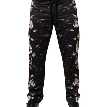 Dolce & Gabbana Black Floral Polyester Jogger Pants