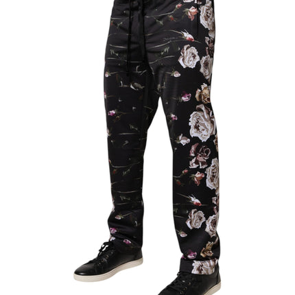 Dolce & Gabbana Black Floral Polyester Jogger Pants