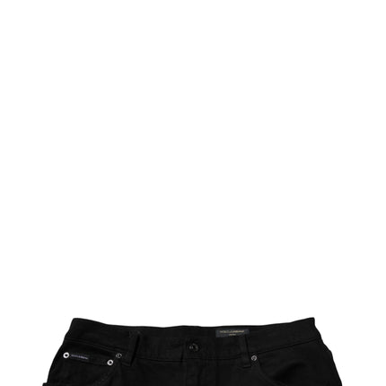 Dolce & Gabbana Black Tattered Cotton Skinny Men Denim Jeans