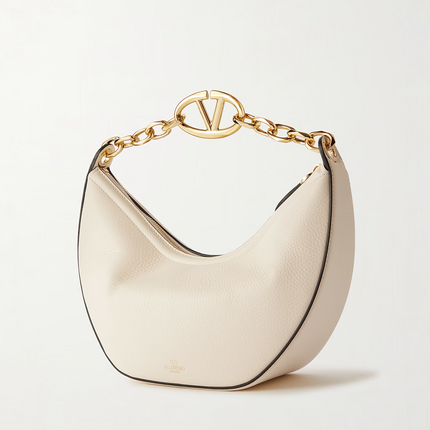 Valentino Garavani Ivory Leather Small Hobo Vlogo Shoulder Bag