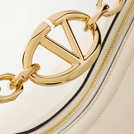 Valentino Garavani Ivory Leather Small Hobo Vlogo Shoulder Bag