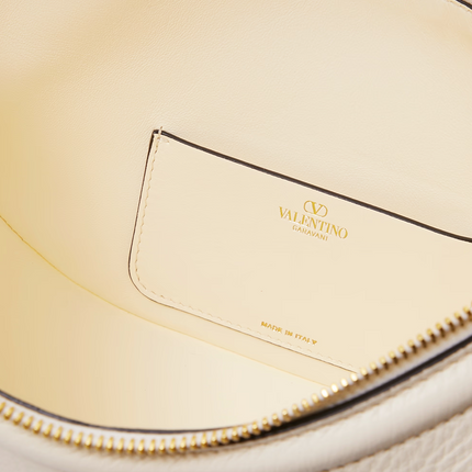 Valentino Garavani Ivory Leather Small Hobo Vlogo Shoulder Bag